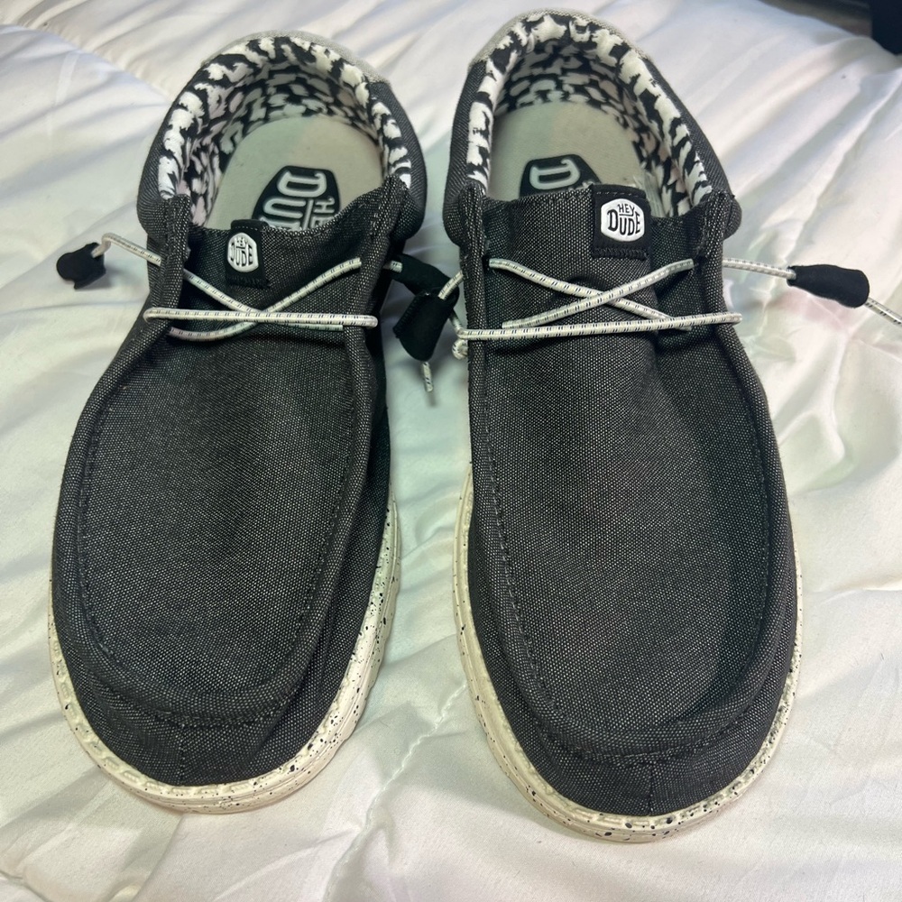 Hey Dude Charcoal Gray Shoes with White Accents